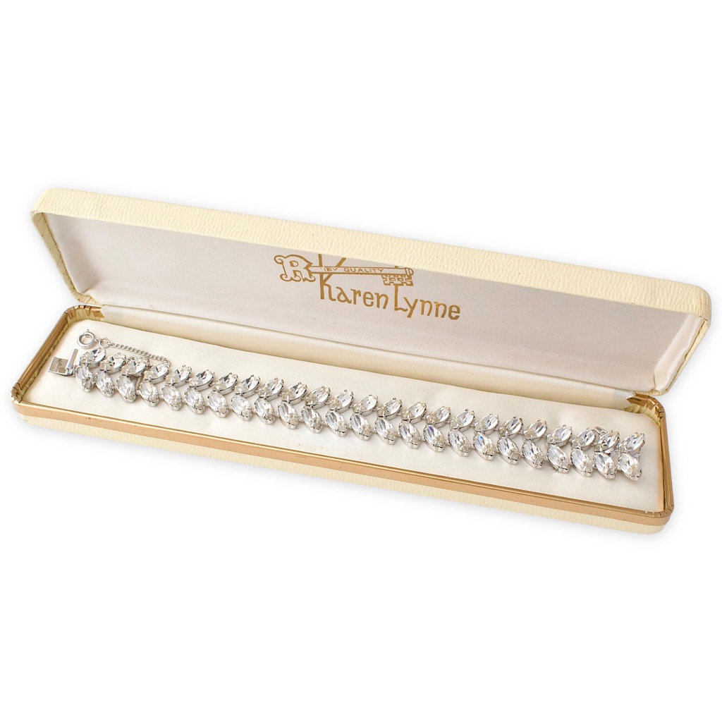 Vintage Karen Lynne Rhinestone Bracelet Original Box Marquise Cut Key Quality